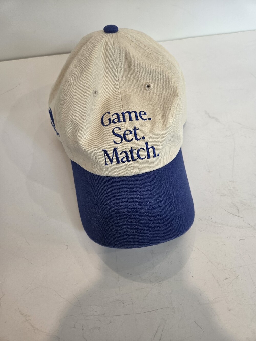 Game. Set. Match. TENNIS Us Open Beige and Blue Baseball Cap New